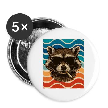 Waschbär mit Sonnenbrille Zigarette - Buttons groß 56 mm (5er Pack) - Weiß - Vorne