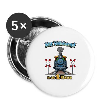 Dampflok in die 1.Klasse - Buttons groß 56 mm (5er Pack) - Weiß - Vorne
