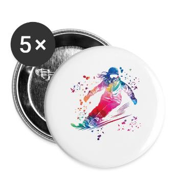 Ski alpin Sports d’hiver Ski nordique - Lot de 5 grands badges (56 mm) - blanc - Devant