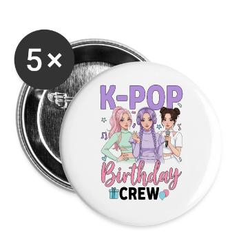 K Pop Birthday Party Squad - Buttons groß 56 mm (5er Pack) - Weiß - Vorne