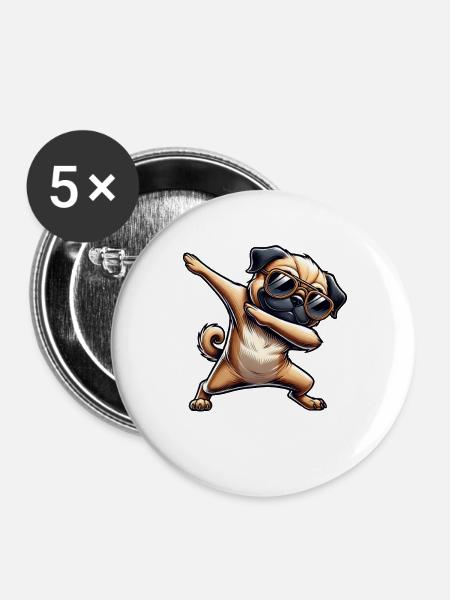 Dab-Hund mit Sonnenbrille - Buttons groß 56 mm (5er Pack) - Weiß