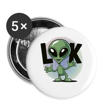 Alien T-Shirt Sci-Fi Weltraum Look - Buttons groß 56 mm (5er Pack) - Weiß - Vorne