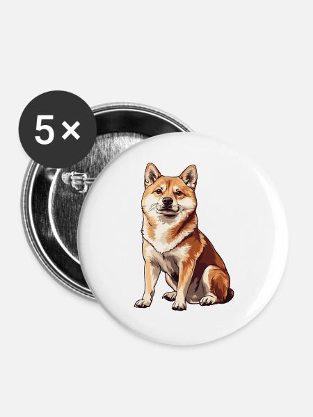 Shiba Inu Zeichnung - Buttons groß 56 mm (5er Pack) - Weiß