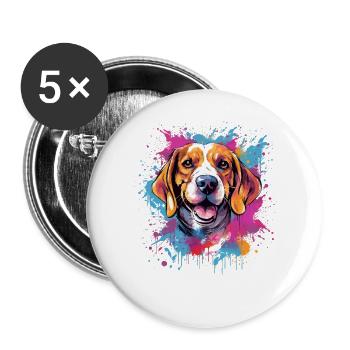 Bunter Beagle Splash Art Dog - Buttons groß 56 mm (5er Pack) - Weiß - Vorne