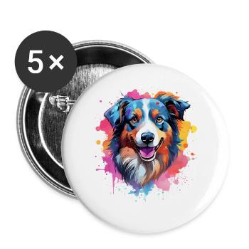 Chien Berger Australien à l’Art Éclaboussuré Coloré - Lot de 5 grands badges (56 mm) - blanc - Devant