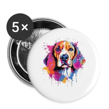 Farbenfrohe Splash-Art-Beagle-Hund - Buttons groß 56 mm (5er Pack) - Weiß - Vorne