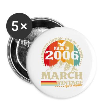 Mars 2006 Vintage Born Birthday Rétro - Lot de 5 grands badges (56 mm) - blanc - Devant