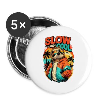 Slow and Cool Faultier Retro Sunset Style - Buttons groß 56 mm (5er Pack) - Weiß - Vorne