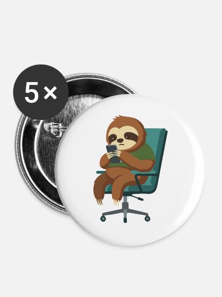 Fauler Sloth am Smartphone - Buttons groß 56 mm (5er Pack) - Weiß