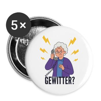 Gewitter-Alarm: Omi am Telefon - Buttons groß 56 mm (5er Pack) - Weiß - Vorne