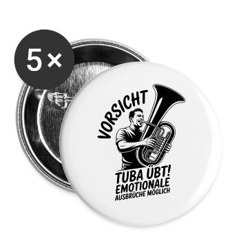 Vorsicht Tuba übt emotionale Ausbrüche möglich - Buttons groß 56 mm (5er Pack) - Weiß - Vorne