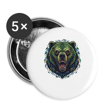 Wilder Farbbär Kopf - Buttons groß 56 mm (5er Pack) - Weiß - Vorne