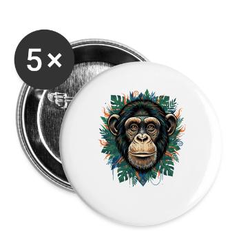 Affenporträt im Tropengrün - Buttons groß 56 mm (5er Pack) - Weiß - Vorne