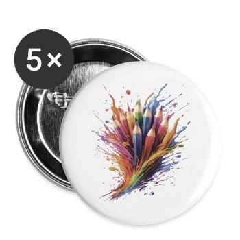 Buntstifte – Kreatives Zeichnen Bunker Spritzer - Buttons groß 56 mm (5er Pack) - Weiß - Vorne