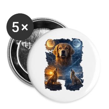 Golden Retriever Two Moons - Buttons large 2.2''/56 mm (5-pack) - white - Front