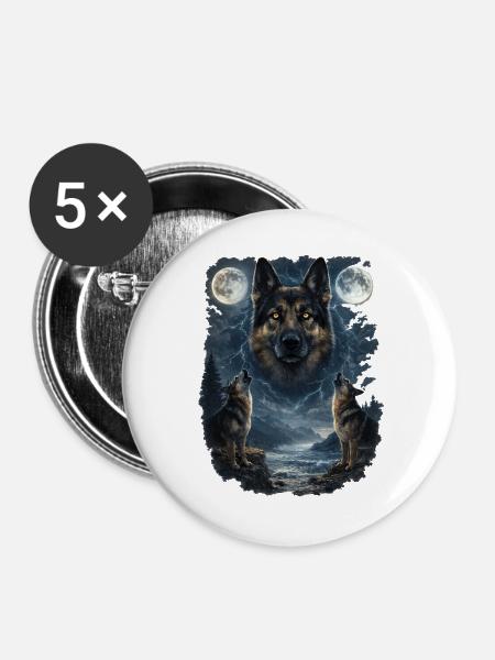 Zwei Monde German Sheperd - Buttons groß 56 mm (5er Pack) - Weiß