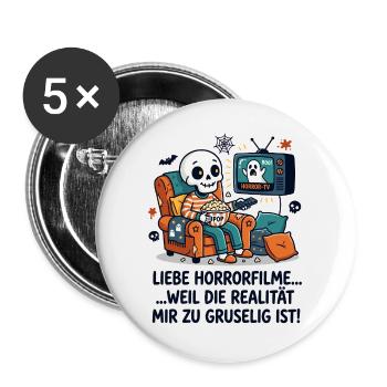 Horror Filme Realität Grusel Humor - Buttons groß 56 mm (5er Pack) - Weiß - Vorne