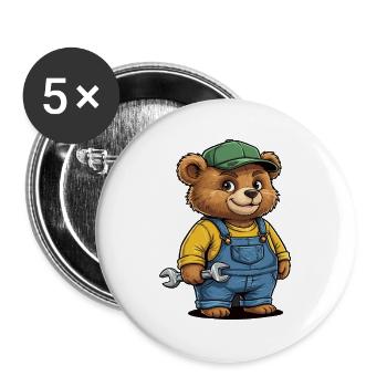 Mechanic Bär Schrauber Werkstatt - Buttons large 2.2''/56 mm (5-pack) - white - Front