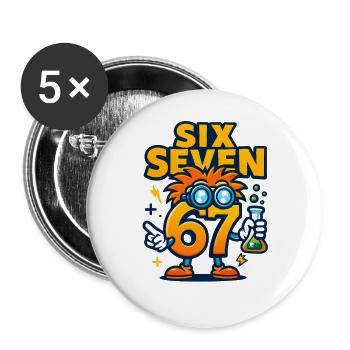 Six Seven 67 Idée de cadeau pour nerds sur l’humour scientifique - Lot de 5 grands badges (56 mm) - blanc - Devant