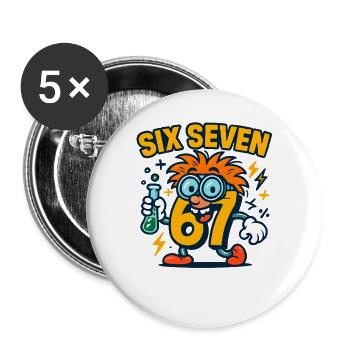 Six Seven 67 Science Humor Nerd Gift Idea - Buttons large 2.2''/56 mm (5-pack) - white - Front