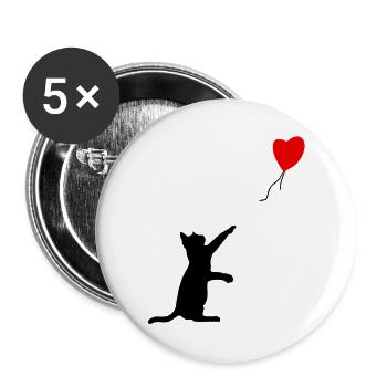 Black Cat and Red Heart, Cat Balloon, Street Art - Buttons large 2.2''/56 mm (5-pack) - white - Front