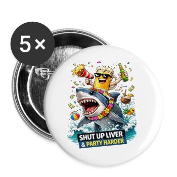 Hai-Party: Halt den Mund, Liver Tee - Buttons groß 56 mm (5er Pack) - Weiß - Vorne