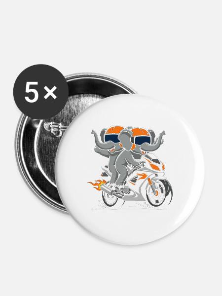 Elefanten-Duo auf Motorradabenteuer - Buttons groß 56 mm (5er Pack) - Weiß