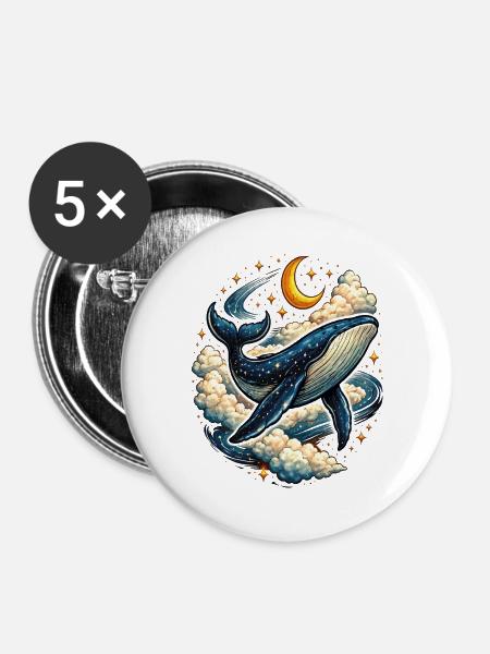 Himmlischer Wal in den Wolken - Buttons groß 56 mm (5er Pack) - Weiß