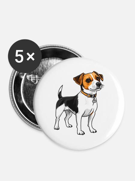 Jack Russel Hund mit Halsband - Buttons groß 56 mm (5er Pack) - Weiß