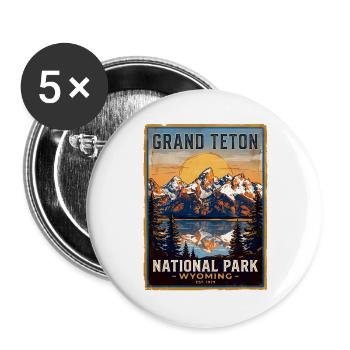 Affiche rétro Grand Teton Wyoming - Lot de 5 grands badges (56 mm) - blanc - Devant