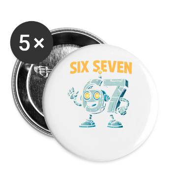 Six Seven 67 Italian Brainrot Robot Meme Humor - Buttons large 2.2''/56 mm (5-pack) - white - Front
