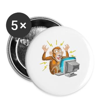 Affen-Computerausbruch - Buttons groß 56 mm (5er Pack) - Weiß - Vorne