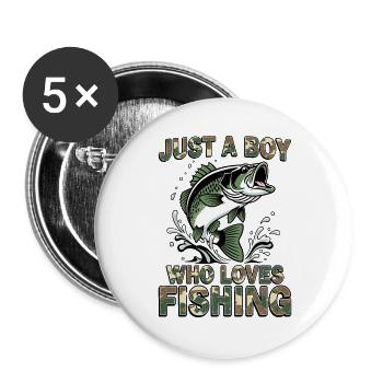 Fishing Angler Boy Fishing Fishing Saying Kids - Buttons large 2.2''/56 mm (5-pack) - white - Front