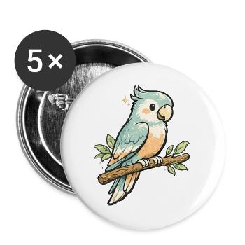 Pastel parrot on branch - Buttons large 2.2''/56 mm (5-pack) - white - Front