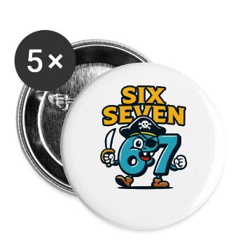 Six Seven 67 Pirat Italian Brainrot Humor Lustig - Buttons groß 56 mm (5er Pack) - Weiß - Vorne