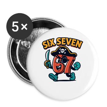 Six Seven 67 Pirat Italian Brainrot Humor Lustig - Buttons groß 56 mm (5er Pack) - Weiß - Vorne