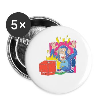 Affen-Alarm am Computer - Buttons groß 56 mm (5er Pack) - Weiß - Vorne