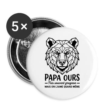 T-shirt PAPA_OURS : Un Cadeau Émotionnel pour Papa - Lot de 5 grands badges (56 mm) - blanc - Devant