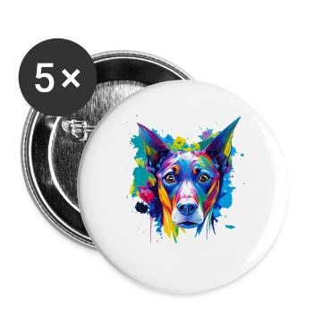 Doberman Pinscher Pop Art Visage coloré de chien - Lot de 5 grands badges (56 mm) - blanc - Devant