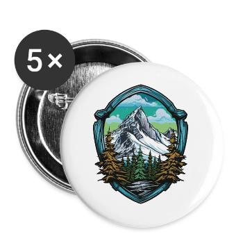 Bergpanorama Wappenmotiv Berge - Buttons groß 56 mm (5er Pack) - Weiß - Vorne