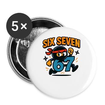 Six Seven 67 Italian Brainrot Ninja Humor Lustig - Buttons groß 56 mm (5er Pack) - Weiß - Vorne