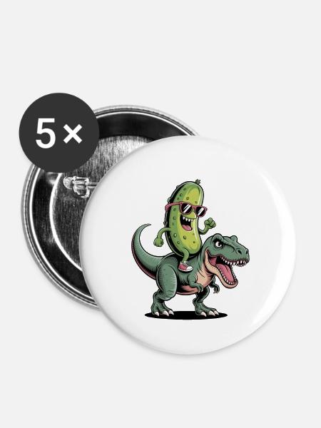 Saure Gurke reitet auf Dinosaurier - Buttons groß 56 mm (5er Pack) - Weiß