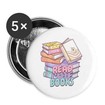 Süß Kawaii Look Bücherstapel Design - Buttons groß 56 mm (5er Pack) - Weiß - Vorne