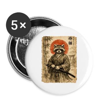 Samurai, Waschbär, Japanische Kunst, Anime - Buttons groß 56 mm (5er Pack) - Weiß - Vorne