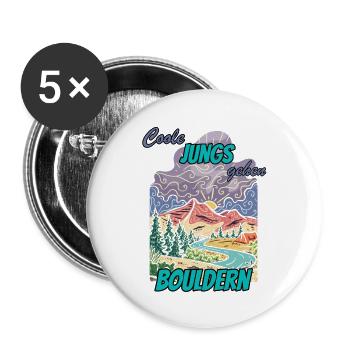 coole Jungs gehen Bouldern - Buttons groß 56 mm (5er Pack) - Weiß - Vorne