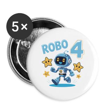 Motif d’anniversaire robot : cadeau de garçon de 4 ans - Lot de 5 grands badges (56 mm) - blanc - Devant