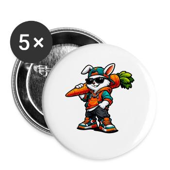 Drôle de lapin de Pâques avec un lapin carotte - Lot de 5 grands badges (56 mm) - blanc - Devant