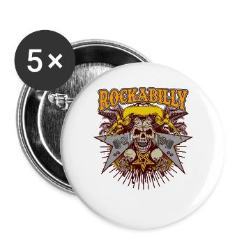 Rockabilly Skull Guitar Metal Star Retro Punk Art - Buttons groß 56 mm (5er Pack) - Weiß - Vorne