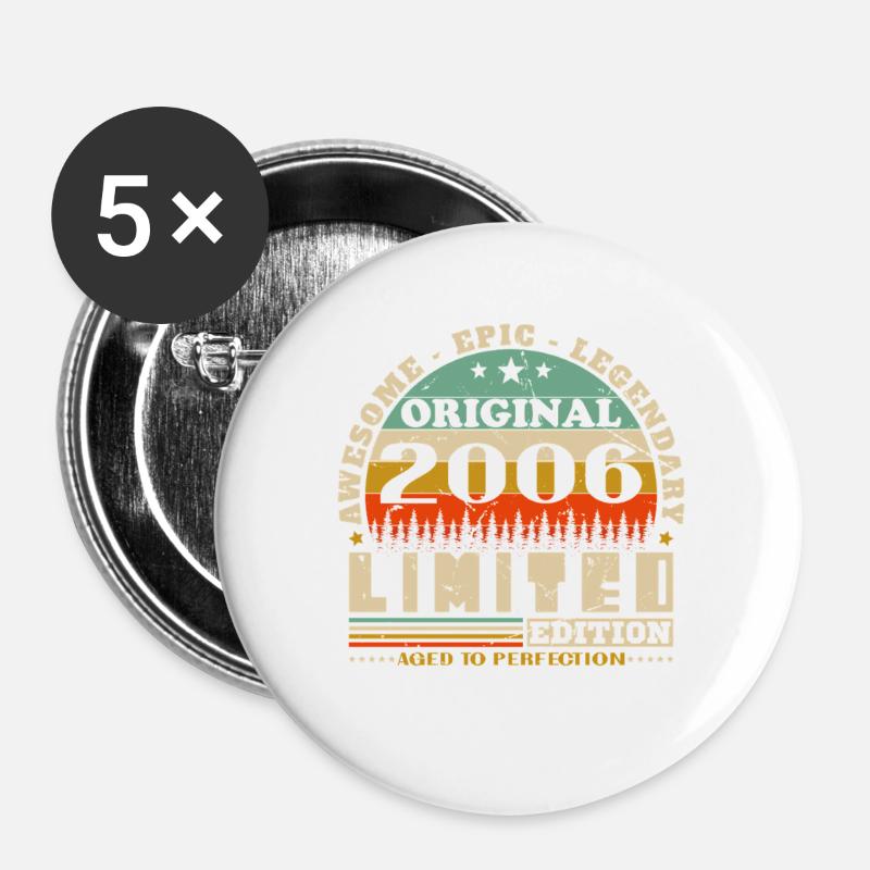 2006 Vintage Retro Geburtstagsgeschenk - Buttons groß 56 mm (5er Pack) - Weiß