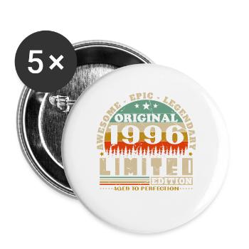 1996 Vintage-Geburtstagsgeschenk Mann Frau - Buttons groß 56 mm (5er Pack) - Weiß - Vorne
